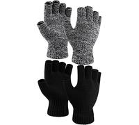 Cooraby 2 paia di guanti invernali a mezze dita in cashmere ispessito, caldi guanti senza dita, per uomini e donne, nero, nero e bianco, M
