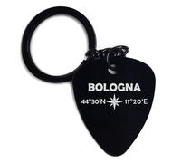Coordinate Bologna Italia Città, Portachiavi, Inciso, Stile Plettro, Portachiavi, Arte, Portachiavi in metallo, Pin, Nero , Taglia unica