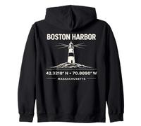 Coordinate del Faro di Boston Harbor Massachusetts Felpa con Cappuccio