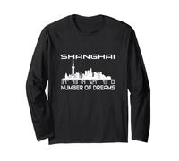 Coordinate GPS Cina Città Silhouette Skyline Shanghai Maglia a Manica