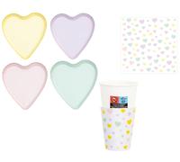 Coordinato feste tavola CUORI CANDY piatti bicchieri tovaglioli 32 pz