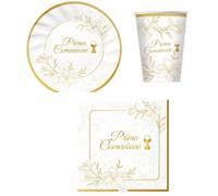 Coordinato feste tavola PRIMA COMUNIONE ELEGANT bianco e oro piatti bicchieri to