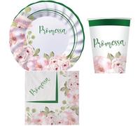 Coordinato feste tavola PROMESSA con fiori piatti bicchieri tovaglioli