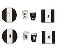 COORDINATO SPORT CALCIO COMPATIBILE CON JUVENTUS PER COMPLEANNO EVENTI ADDOBBI TAVOLA FESTA - kit n°4 Cdc- (32 PIATTI, 32 BICCHIERI, 40 TOVAGLIOLI)
