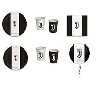 COORDINATO SPORT CALCIO COMPATIBILE CON JUVENTUS PER COMPLEANNO EVENTI ADDOBBI TAVOLA FESTA - kit n°8 Cdc- (24 PIATTI, 24 BICCHIERI, 40 TOVAGLIOLI,1 PALLONE FOIL)
