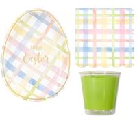 Coordinato tavola 34 pezzi Happy Easter scozzese PASQUA scritta oro lucido