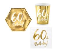 Coordinato tavola 60 Anni Oro Lucido feste piatti bicchieri tovaglioli