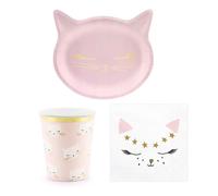 Coordinato tavola Compleanno Gatto gattini ROSA ORO piatti bicchieri tovaglioli