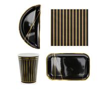 Coordinato tavola Elegant Nero e Oro feste bambini piatti bicchieri tovaglioli