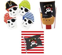 Coordinato tavola festa Pirati - piatti sagomati, bicchieri, tovaglioli