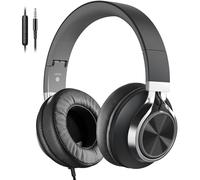 COOSII AC01 - Cuffie stereo con cavo, con microfono, controllo del volume, per adulti, ragazzi e bambini, 3,5 mm, per cellulari, tablet, laptop, Chromebook (nero grigio)