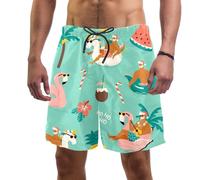 coosun Pantaloncini da spiaggia da uomo con renna di Natale, ad asciugatura rapida, taglia S, Divertente Babbo Natale, XL