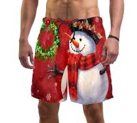 coosun Pantaloncini da spiaggia da uomo con renna di Natale, ad asciugatura rapida, taglia S, Ghirlanda natalizia pupazzo di neve, M