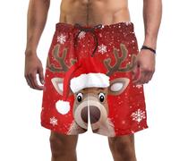 coosun Pantaloncini da spiaggia da uomo con renna di Natale, ad asciugatura rapida, taglia S, Simpatici fiocchi di neve con cervi natalizi, L