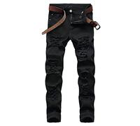 COOSVEN Jeans strappati da uomo, gamba dritta slim fit, pantaloni in denim con fori, Black499 - Elasticizzato, 46