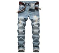 COOSVEN Jeans strappati da uomo, gamba dritta slim fit, pantaloni in denim con fori, Blu Nostalgico - Elasticizzato, 56