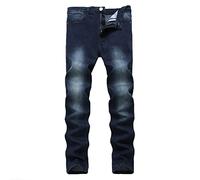 COOSVEN Jeans strappati da uomo, gamba dritta slim fit, pantaloni in denim con fori, Blu scuro Non strappato - Stretch, 54