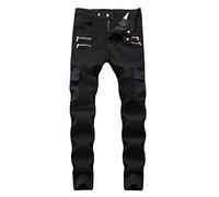 COOSVEN Jeans strappati da uomo, gamba dritta slim fit, pantaloni in denim con fori, Nero-1, 50