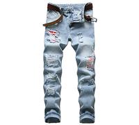 Coosven, pantaloni da uomo strappati skinny slim fit, gamba dritta - Blu - 46