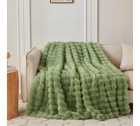COOVA Coperta in finta pelliccia di coniglio e flanella, 152 x 203 cm, lussuosa coperta morbida e confortevole, per tutte le stagioni, traspirante e confortevole per letto, divano e campeggio, verde