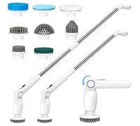 Coovee Spazzola Rotante Pulizia Casa,2024 Spin Scrubber con 8 testine intercambiabili, angolo regolabile a 2 velocità, manico scalabile fino a 130 cm per il pavimento del bagno della cucina