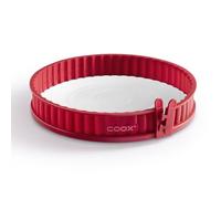 coox Stampo per quiche con fondo in porcellana, diametro 26 cm, in rosso, cuocere e servire e tagliare direttamente sulla piastra in porcellana, non è necessario spostare