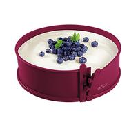 coox Tortiera apribile con base in porcellana diametro 26 cm in rosso scuro, infornare e servire e tagliare direttamente sul piatto di porcellana, nessun trasferimento necessario