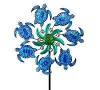 COOZZYHOUR Girandole a vento in metallo a forma di tartaruga marina da 99,1 cm, paletto da giardino, decorazione artistica per patio, prato e giardino, colore: blu