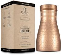 Cop29 Borraccia fatta a mano Dolny in rame martellato lucido per camera da letto, brocca con coperchio, caraffa d'acqua da comodino (per uso interno con coperchio allentato) - 1000 ml/34 oz