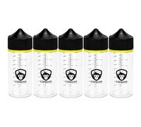 Copackr Chubby Gorilla set di 5 flaconi contagocce in plastica (100 ml) con tappo a prova di bambino, indicazione delle dimensioni per olio, inchiostro e/o prodotti chimici, perfetti per i viaggi