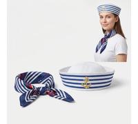Copbopwn 2 cappelli da marinaio e sciarpa, a righe, unisex | Set per feste in maschera, ideale per costume di gruppo, costume da Sailor Moon, abbigliamento marittimo