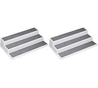 Copco Basics Portaspezie a 3 Ripiani per Armadio Interno, Organizzatore Antiscivolo per Ripiani da Cucina, 38 x 22,5 x 8,5cm, Bianco/Grigio (Confezione da 2)