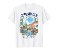 Copenaghen Città Danimarca Bandiera Nyhavn Viaggio Arte Floreale D Maglietta