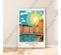 Copenaghen Danimarca Muro Stampa da Viaggio Poster Illustrazione Art Arredo Casa