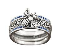 Coperchi E Anelli Di Barattolo Di Vetro Anello creativo a tre pezzi con diamante Festival Anello con zaffiri retrò a forma di ape Anelli a forma di ape Suonare 2 Campanello (Multicolor, One Size)