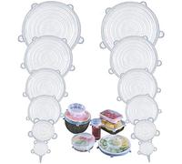 Coperchi elastici in silicone, coperchio di varie dimensioni per ciotola riutilizzabile, durevole ed espandibile per adattarsi a molte dimensioni e forme del contenitore.(Trasparente-12PCS)