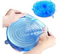 Coperchi elasticizzati in silicone, coperchi elastici durevoli ed ecologici, riutilizzabili, resistenti al calore, coperchi di diverse dimensioni per ciotole (blu - 6 confezioni)
