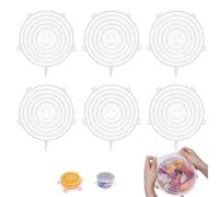 Coperchi in Silicone, 6 Pezzi Coperchi in Silicones Estensibili, 9cm Coperchi per la Conservazione Degli Alimenti, Coperchis in Silicone Estensibili per Vasetti, Frutta, Ciotole, Coppette, Vasetti