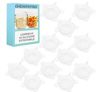 Coperchi in Silicone Adattati Cucina 12 pezzi per barattoli, lattine, tazze, bicchieri riutilizzabili Senza BPA Ecologici Resistenti a Temperature Alte e Basse Adatti per Lavastoviglie trasparenti