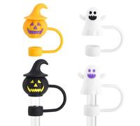Coperchi in Silicone per Cannucce | Coperchio di Paglia Halloween Fantasma Zucca,Accessori Spaventosi 4 Pezzi per Tazze, Bicchieri e Bottiglie d'Acqua per Feste, Festival e Pasti