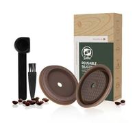 Coperchi riutilizzabili in silicone per capsule Nespresso Vertuoline per uso alimentare, senza BPA, diametro 59 mm, compatibili con cialde Vertuo, marrone, set da 2 con cucchiaio e pennello)