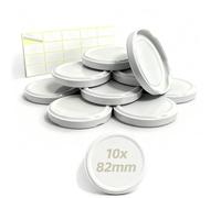 Coperchio a vite Twist Off - Ø 82 mm Twist Off coperchio bianco, coperchio a vite per bicchieri, coperchio per barattoli di marmellata (230/350/435/565 ml), con 20 etichette autoadesive (10 pezzi)