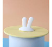 Coperchio compatto in silicone riutilizzabile per bicchieri, adatto per aperture di diametro 100 mm, per zuppe di caffè o bevande ghiacciate (orecchie da coniglio bianche)