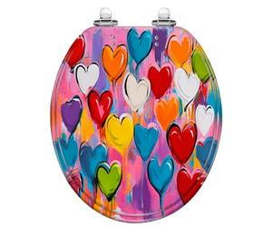 Coperchio del sedile WC rotondo a chiusura lenta e silenziosa - Resina con graffiti colorati a forma di cuore astratto, cerniere a sgancio rapido, paracolpi, facile da pulire e installare