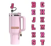 Coperchio in paglia per bicchiere da 30 e 40 once con cannuccia da 10mm, accessori per bicchiere con ciondoli a forma di lettera iniziale personalizzati, articoli da regalo per la cucina e Natale L,M,