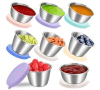 Coperchio in silicone a prova di perdite su piatto per salse in acciaio inossidabile 304, impilabile e compatto per una conservazione efficiente della cucina, per salse, caramelle e piccoli snack