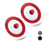 Relaxdays 2X Coperchio Universale, con Bordo in Silicone & Foro per Il Vapore per Pentole e Padelle Ø 20-24 cm, Rosso