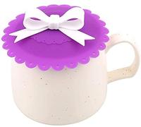 Coperchio per tazza in silicone Cute Bowknot Coperchio per tazza in silicone Coperchio per tazza riutilizzabile per caffè, tè e bevande, coperchio viola + fiocco biancoben trattata.