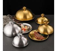 Coperchio rotondo in acciaio inox per bistecche, per barbecue, teppanyaki e cibi caldi, presentazione in spazi professionali e quotidiani (22 cm, dorato)