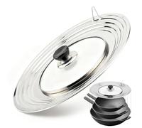 Coperchio universale per padelle, 24/26/28/30/32 cm, coperchio universale in vetro per padelle e pentole, con bordo graduato in acciaio inox, coperchio con manico resistente al calore in acciaio inox
